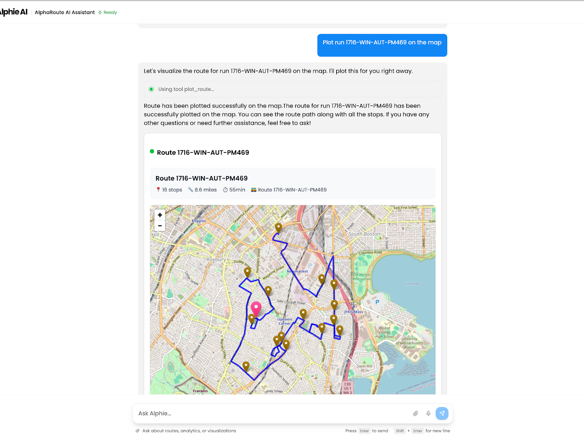 Alphie AI route map visualization