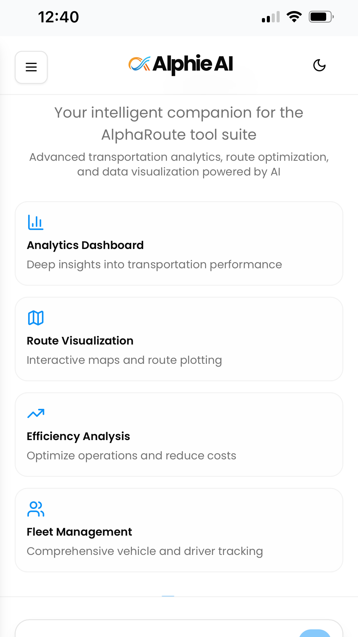 Alphie AI mobile dashboard